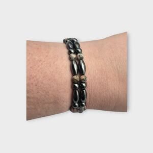Magnetic Hematite & Stone Bead Bracelet – Dual Strand with Magnetic Clasp